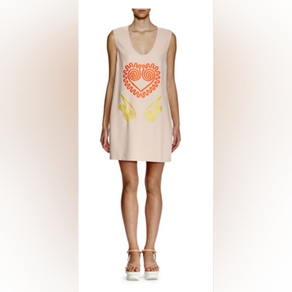 Stella McCartney Squiggle-Embroidered Shift Dress Nude